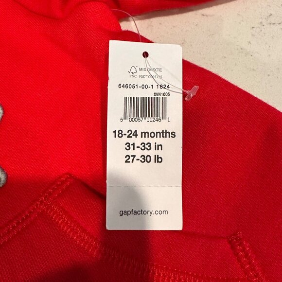 Baby Gap Red Hooded Bear Ears One-Piece Suit 18-24 Months Cotton Blend - Picture 5 of 7